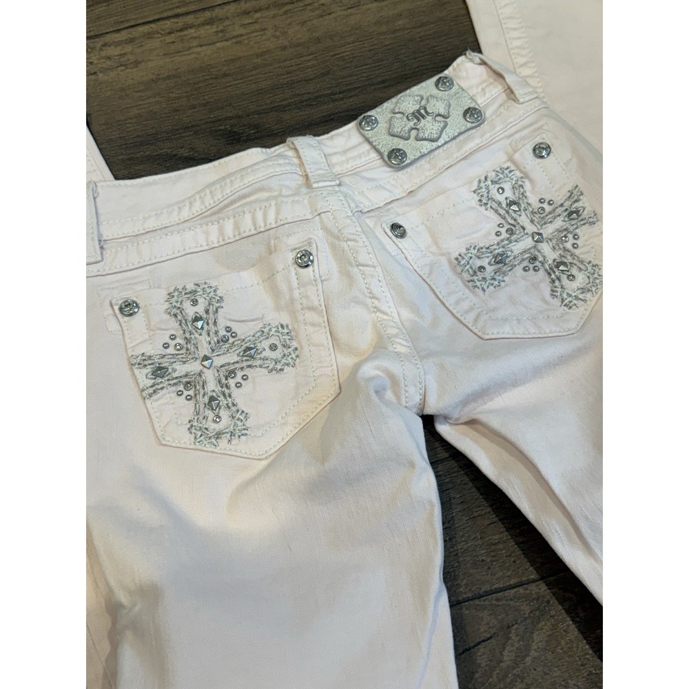 Miss Me Skinny Jeans Pink Bubblegum Blush Rhinestone Cross Size 25 - Picture 5 of 6